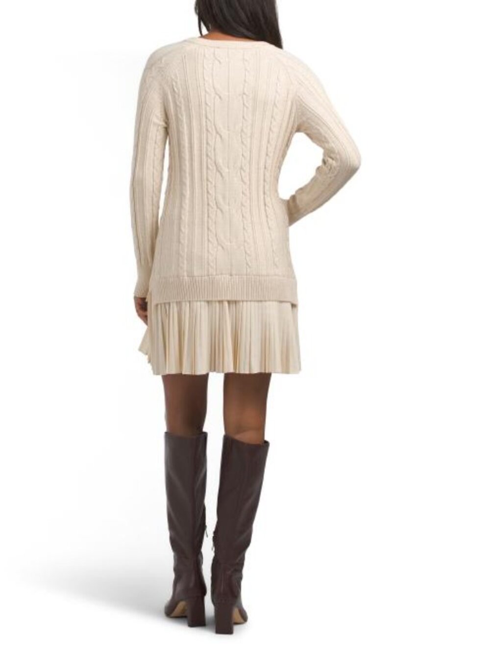 LONDON TIMES Twofer Cable Knit And Pleated Hem Mini Dress - Picture 2 of 2
